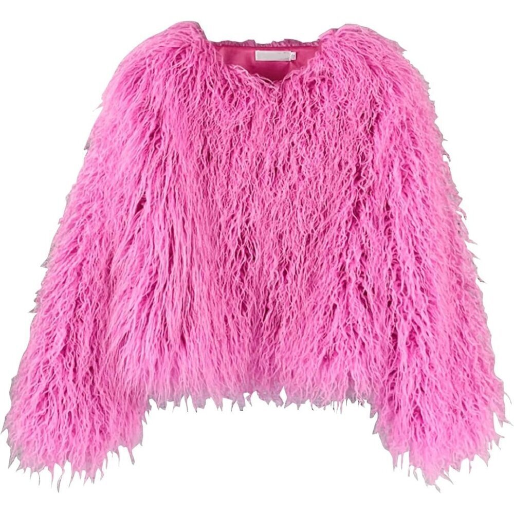 Fluffy Pink Faux Fur Coat Women’s Shaggy Jacket Long Sleeve Warm Winter Outwear